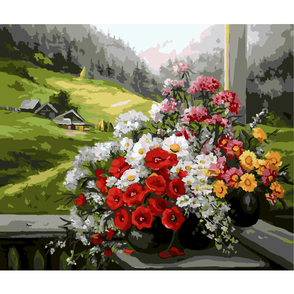 Картина по номерам Квіти - Букети на вікні