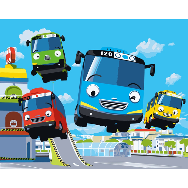 Картина по номерам Мультфільми, комікси, аніме - Веселые автобусы