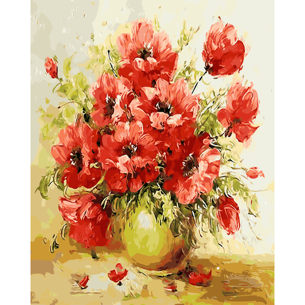 Картина по номерам Квіти - Маки в желтой вазе