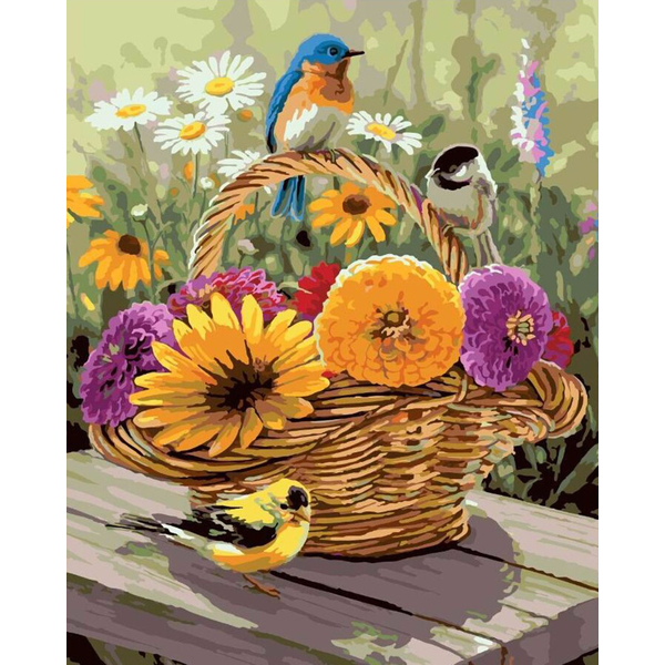 Картина по номерам Квіти - Синички