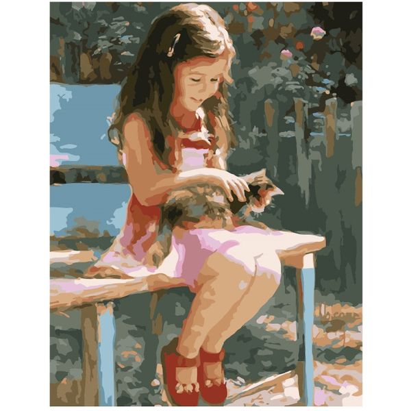Картина по номерам Люди на картинах - Дівчинка з кошеням