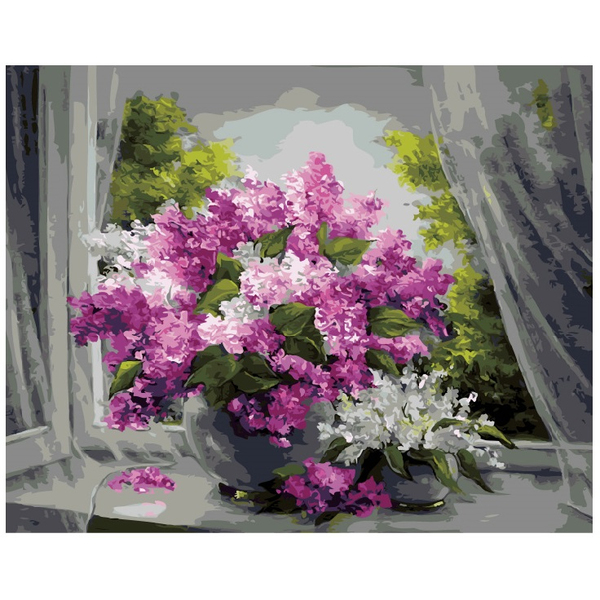 Картина по номерам Квіти - Сирень на окне