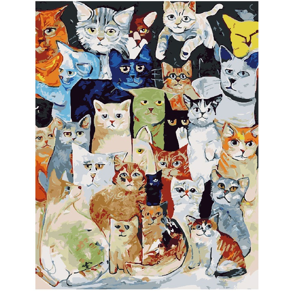 Картина по номерам Тварини, птахи та риби - Кошачий коллаж