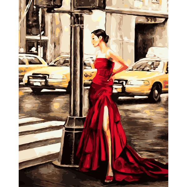 Картина по номерам Люди на картинах - Дівчина і жовте таксі