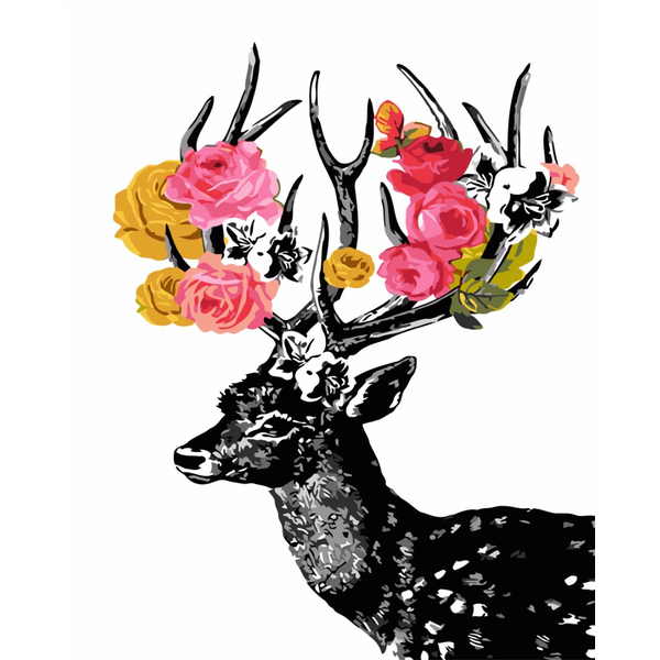 Картина по номерам Тварини, птахи та риби - Олень в цветах
