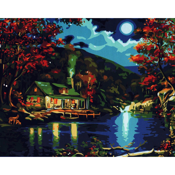 Картина по номерам Пейзажі - Домик у озера