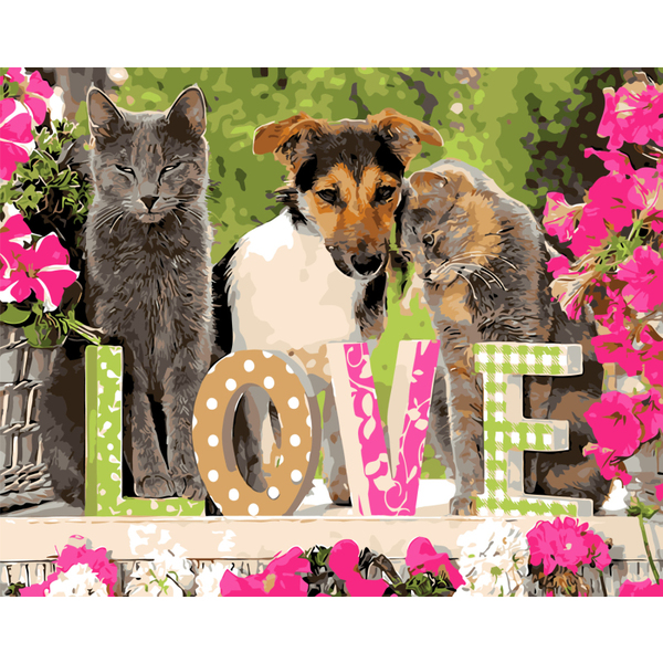 Картина по номерам Тварини, птахи та риби - Котики и пес