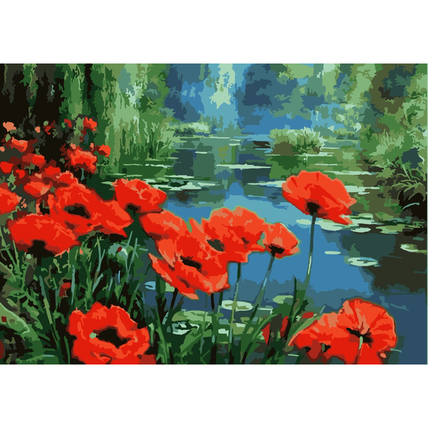 Картина по номерам Природа - Маки у пруда