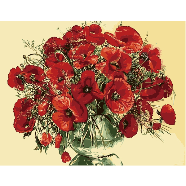 Картина по номерам Квіти - Красные маки в стеклянной вазе