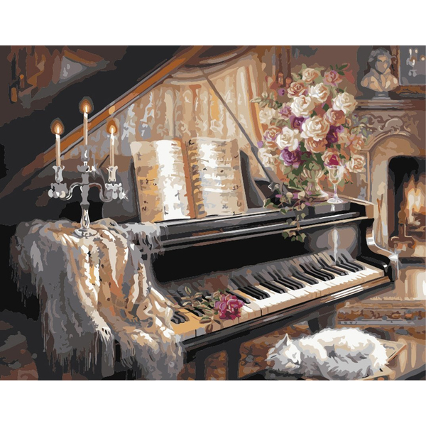 Картина по номерам Квіти - Пианино