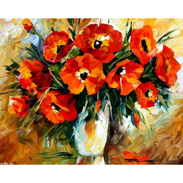 Картина по номерам Квіти - Нарисованные маки в вазе