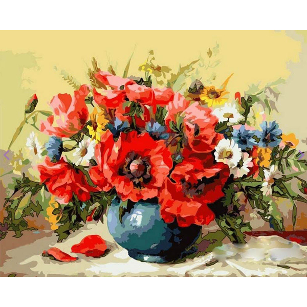 Картина по номерам Квіти - Маки у вазі