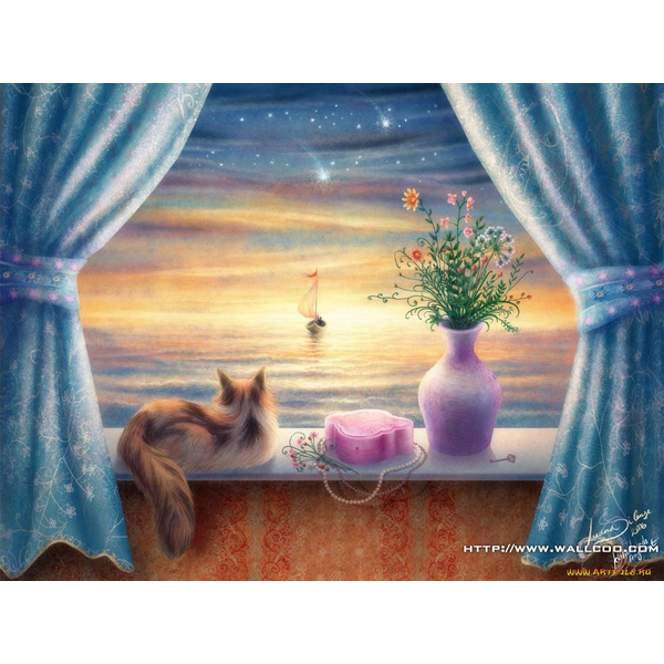 Картина по номерам Тварини, птахи та риби - Котик на окне