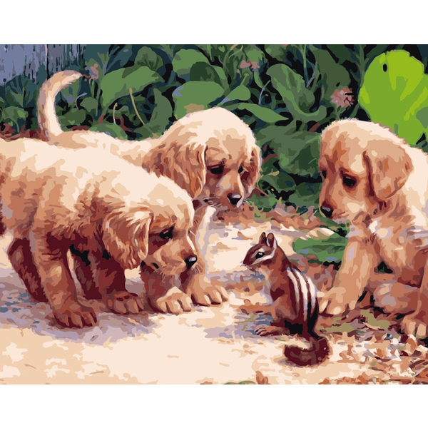 Картина по номерам Тварини, птахи та риби - Щенки и бурундучек