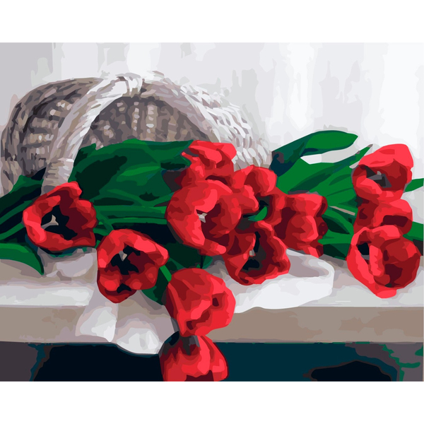 Картина по номерам Квіти - Тюльпаны в корзинке