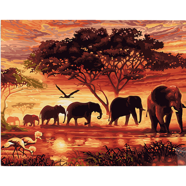 Картина по номерам Тварини, птахи та риби - Табун слонов