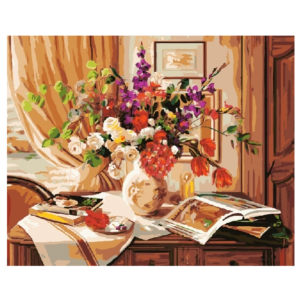 Картина по номерам Квіти - Букет на комоді
