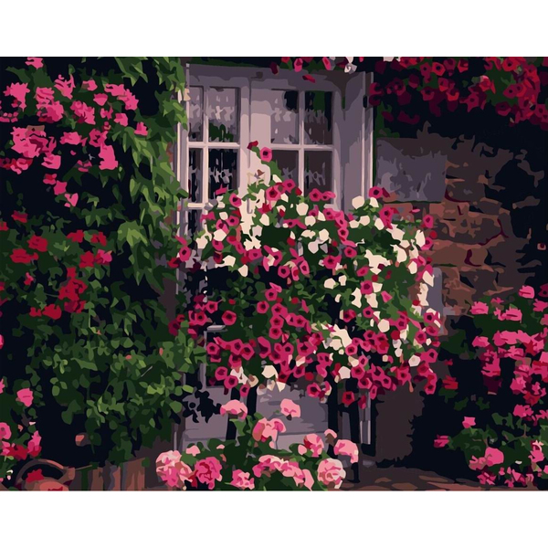 Картина по номерам Пейзажі - Дом в цветах