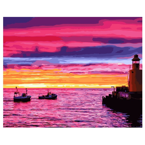 Картина по номерам Природа - Захід на причалі