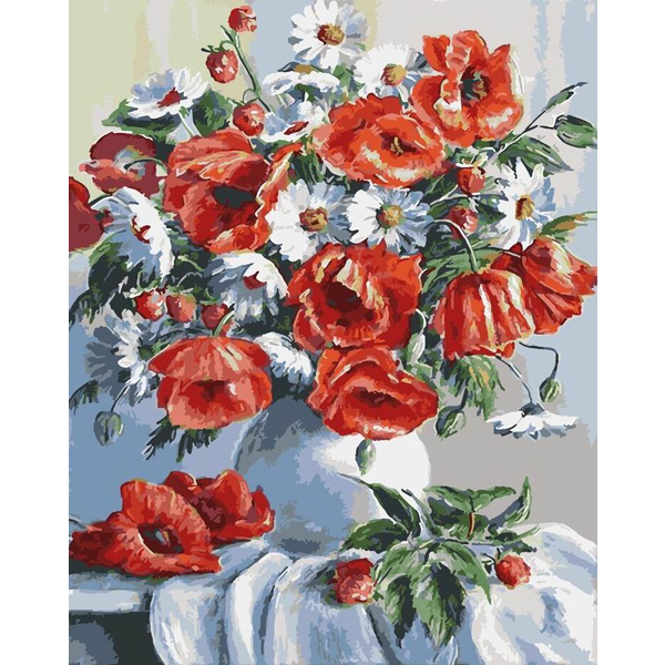 Картина по номерам Квіти - Маки і ромашки