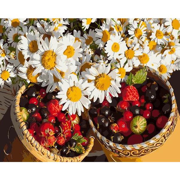 Картина по номерам Натюрморти - Ромашки і ягоди