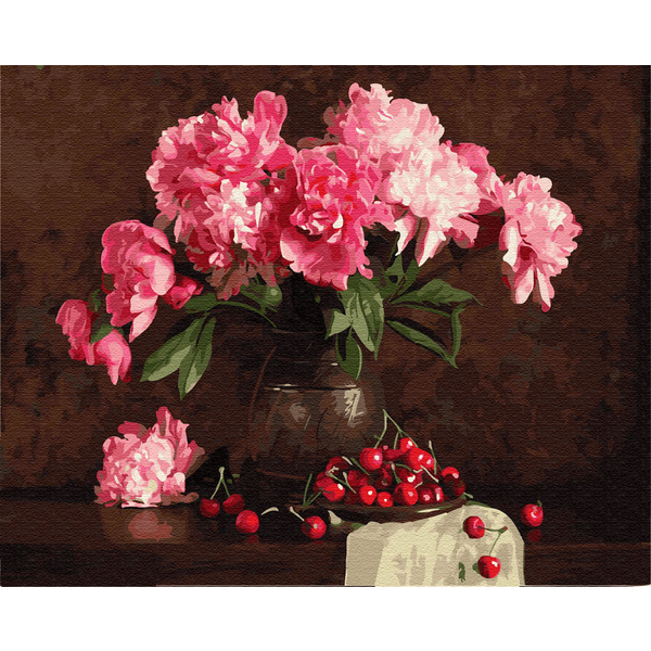 Картина по номерам Квіти - Півонії і вишні