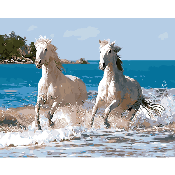 Картина по номерам Тварини, птахи та риби - Пара белых лошадей