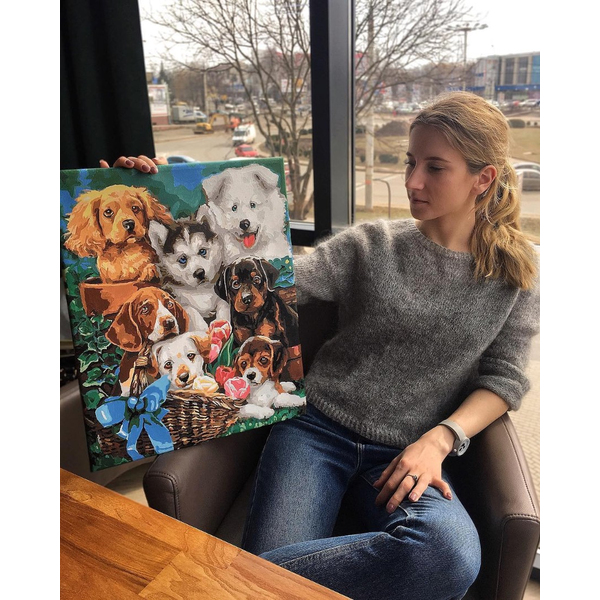 Картина по номерам Тварини, птахи та риби - Щенячий колаж