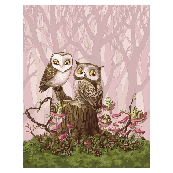 Картина по номерам Тварини, птахи та риби - Сови на пеньку