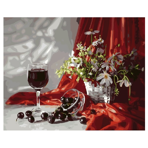 Картина по номерам Натюрморти - Черешня і ромашки