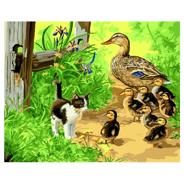 Картина по номерам Тварини, птахи та риби - Утята и котенок