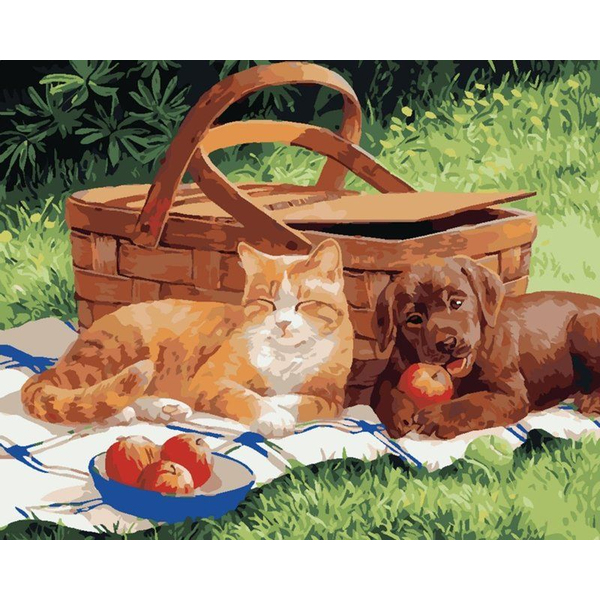 Картина по номерам Тварини, птахи та риби - Пикник питомцев