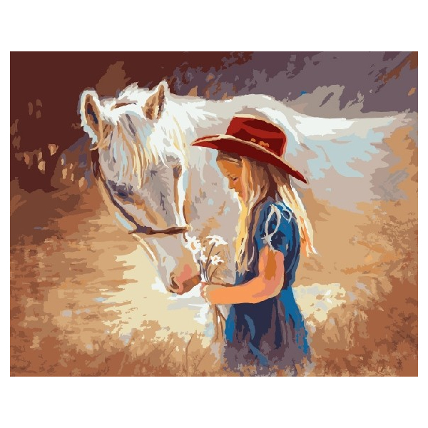 Картина по номерам Тварини, птахи та риби - Маленькая девочка с лошадью