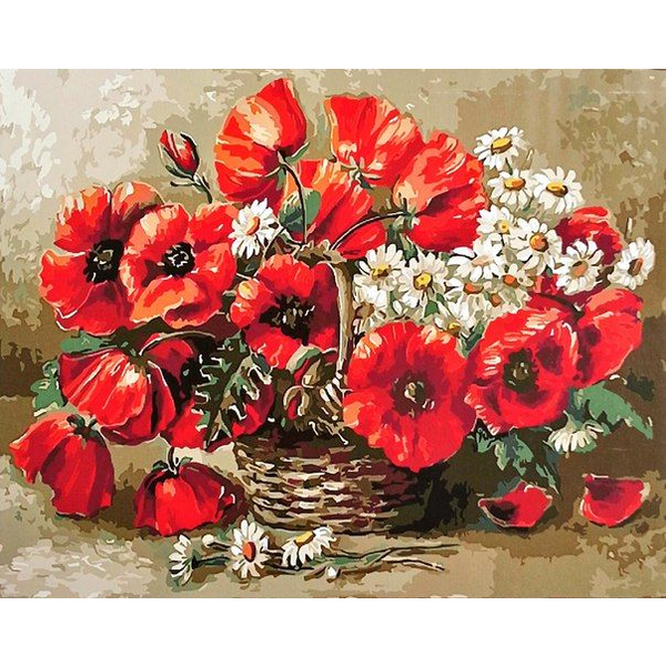 Картина по номерам Квіти - Маки в корзинке