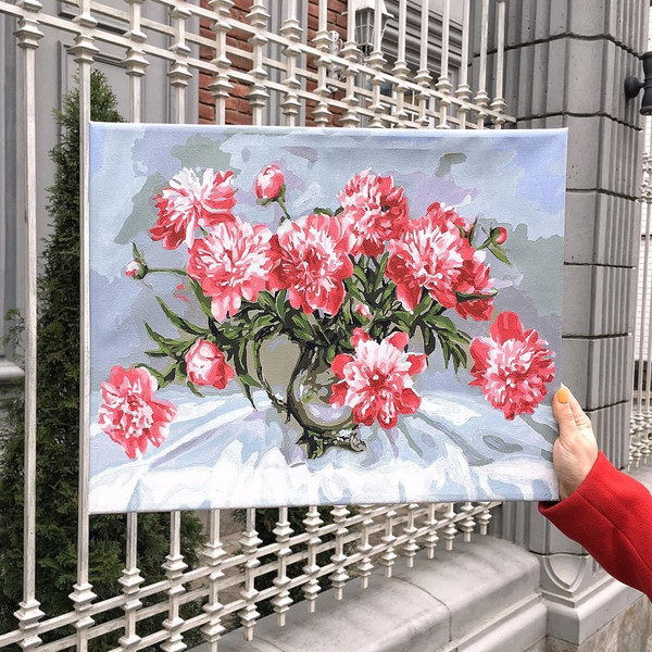 Картина по номерам Квіти - Рожеві піони