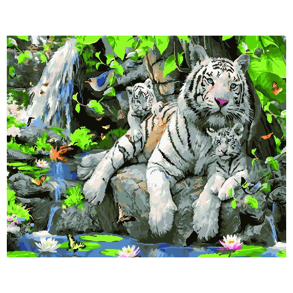 Картина по номерам Тварини, птахи та риби - Тигрята с мамой