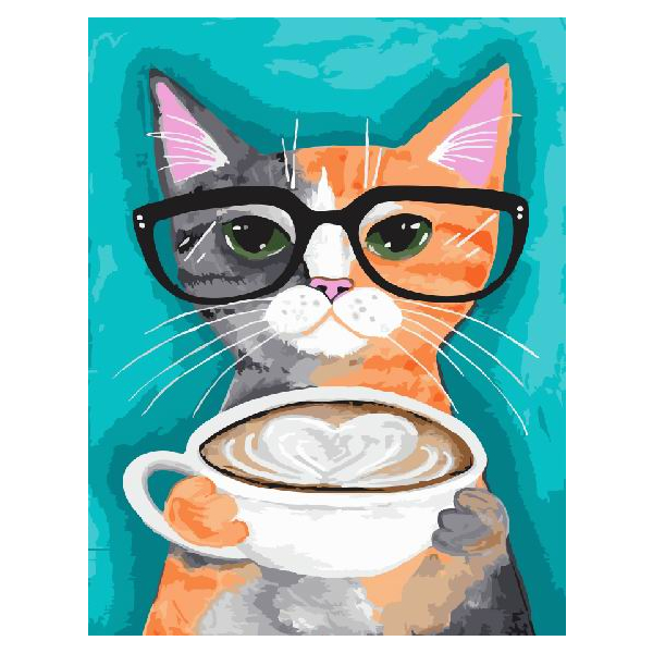 Картина по номерам Тварини, птахи та риби - Кіт і кава