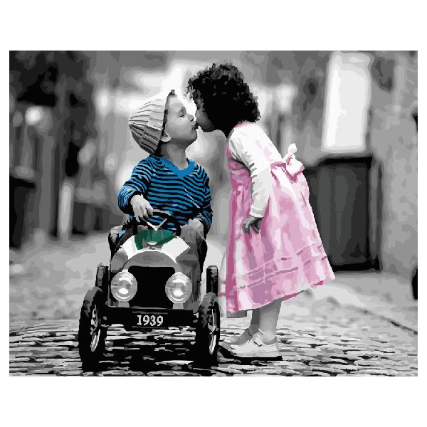 Картина по номерам Діти та ангели - Дитячий романтичний поцілунок