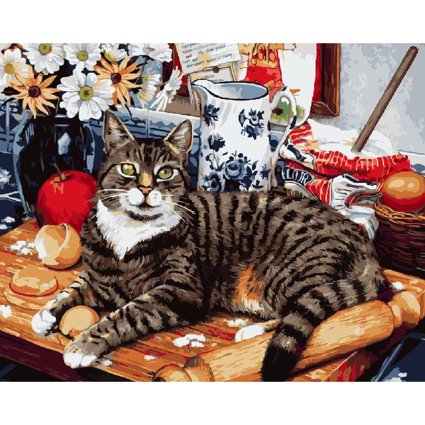 Картина по номерам Тварини, птахи та риби - Кіт-кулінар