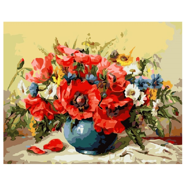 Картина по номерам Квіти - Маки с полевыми цветами
