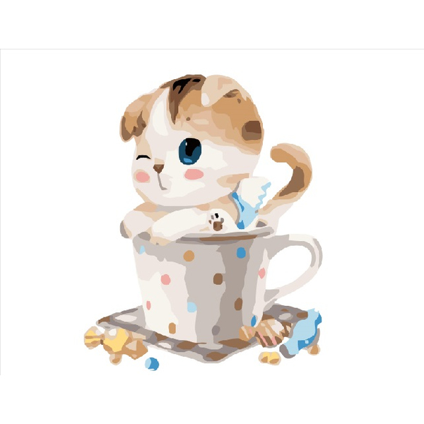 Картина по номерам Тварини, птахи та риби - Кошеня в чашці