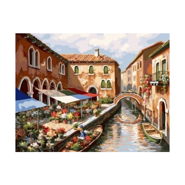 Картина по номерам Города - Квітковий ринок на каналі