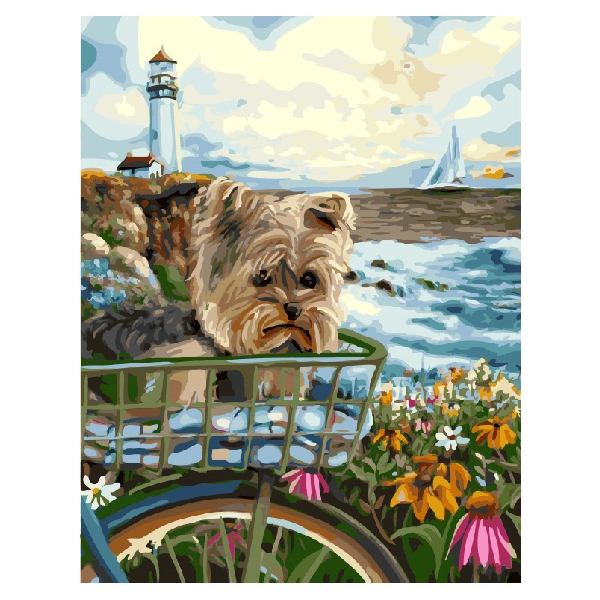 Картина по номерам Тварини, птахи та риби - Йорк на фоне маяка