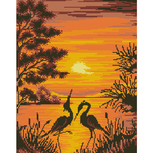 Алмазна мозаїка 40х50 - Журавли в лучах заката