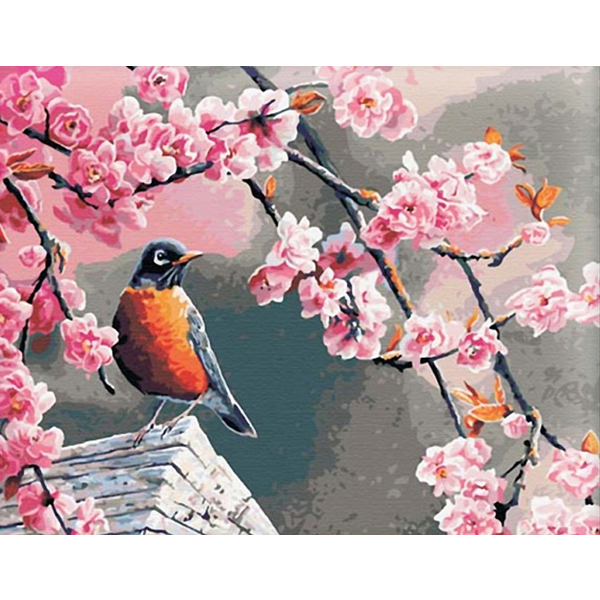 Картина по номерам Тварини, птахи та риби - Снігур та сакура