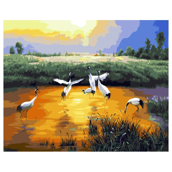 Картина по номерам Тварини, птахи та риби - Журавли на закате
