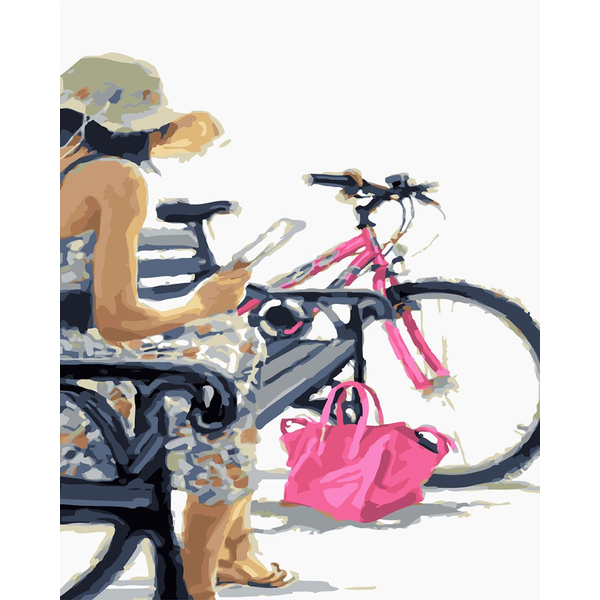 Картина по номерам Люди на картинах - Рожевий байк