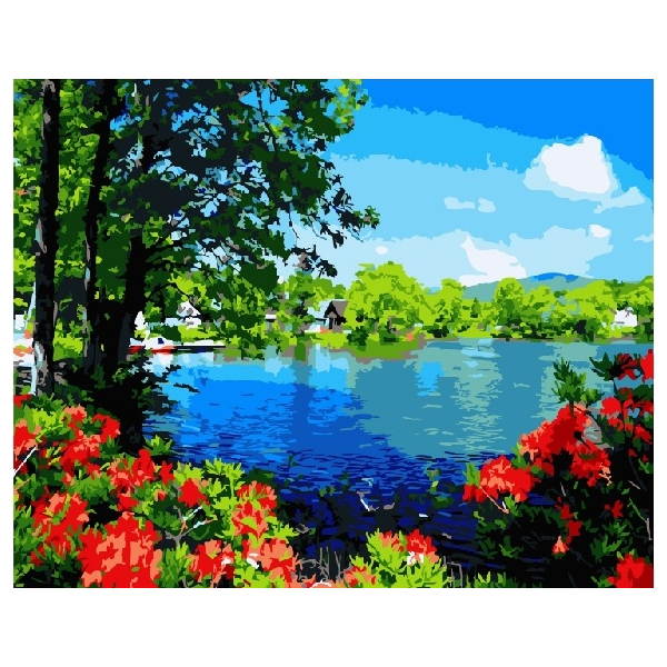 Картина по номерам Пейзажі - Лето в лесу у озера