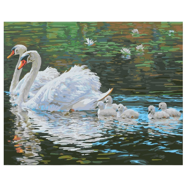 Картина по номерам Тварини, птахи та риби - Лебеди на пруду
