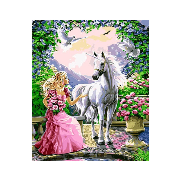 Картина по номерам Преміум картини - Принцесса и единорог